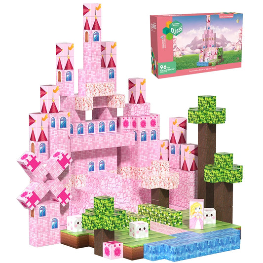 Pink castle magnetic building block set