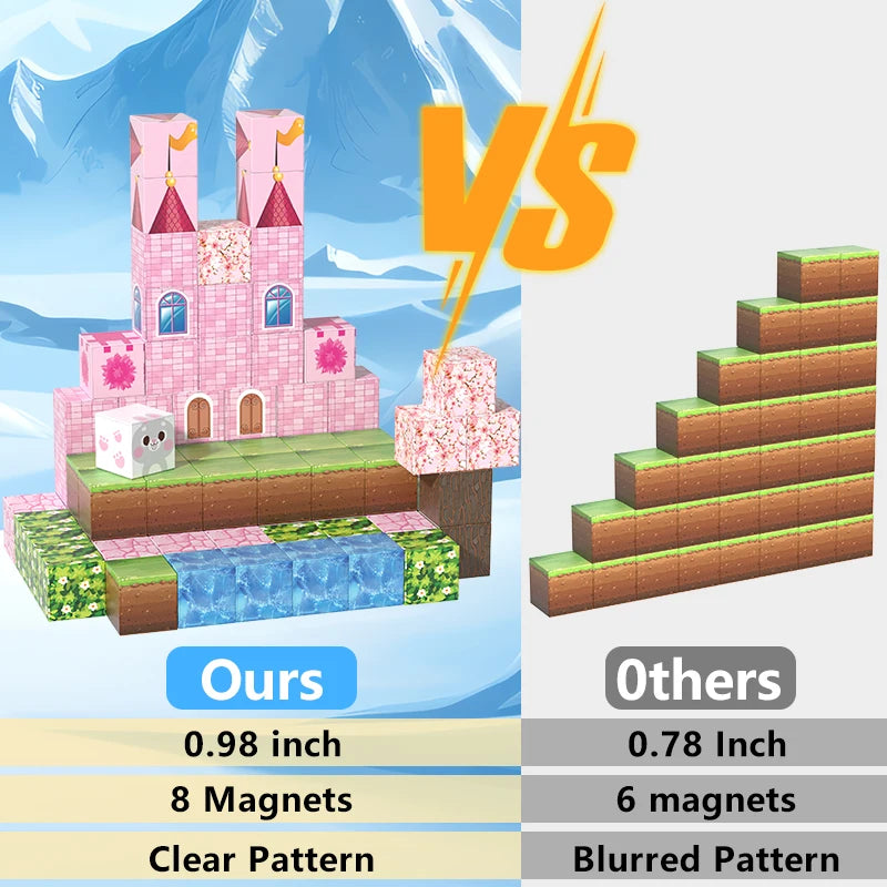 Pink castle magnetic building block set