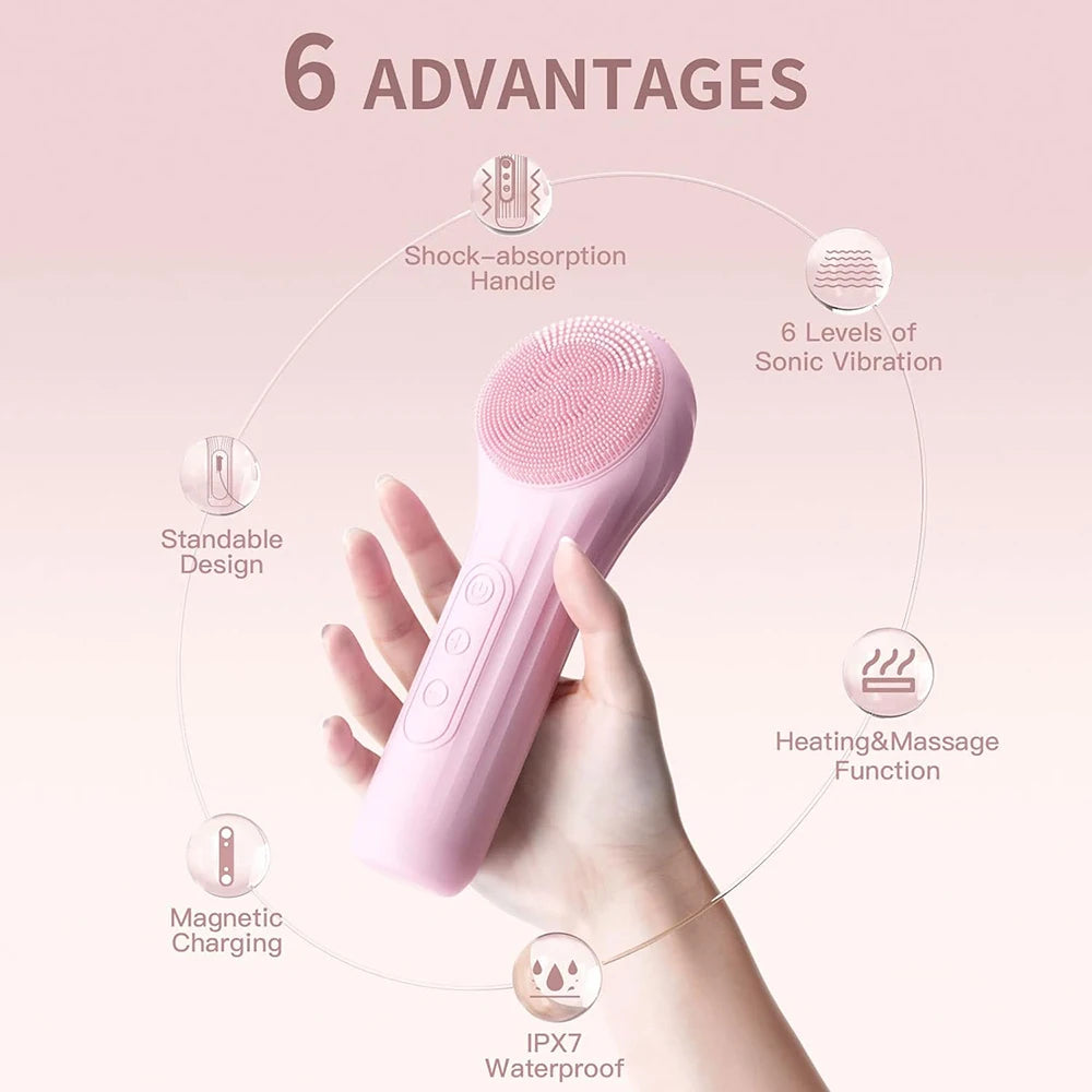Sonic Waterproof Facial Cleansing Brush Rechargeable Scrubber & Exfoliating Vibrating