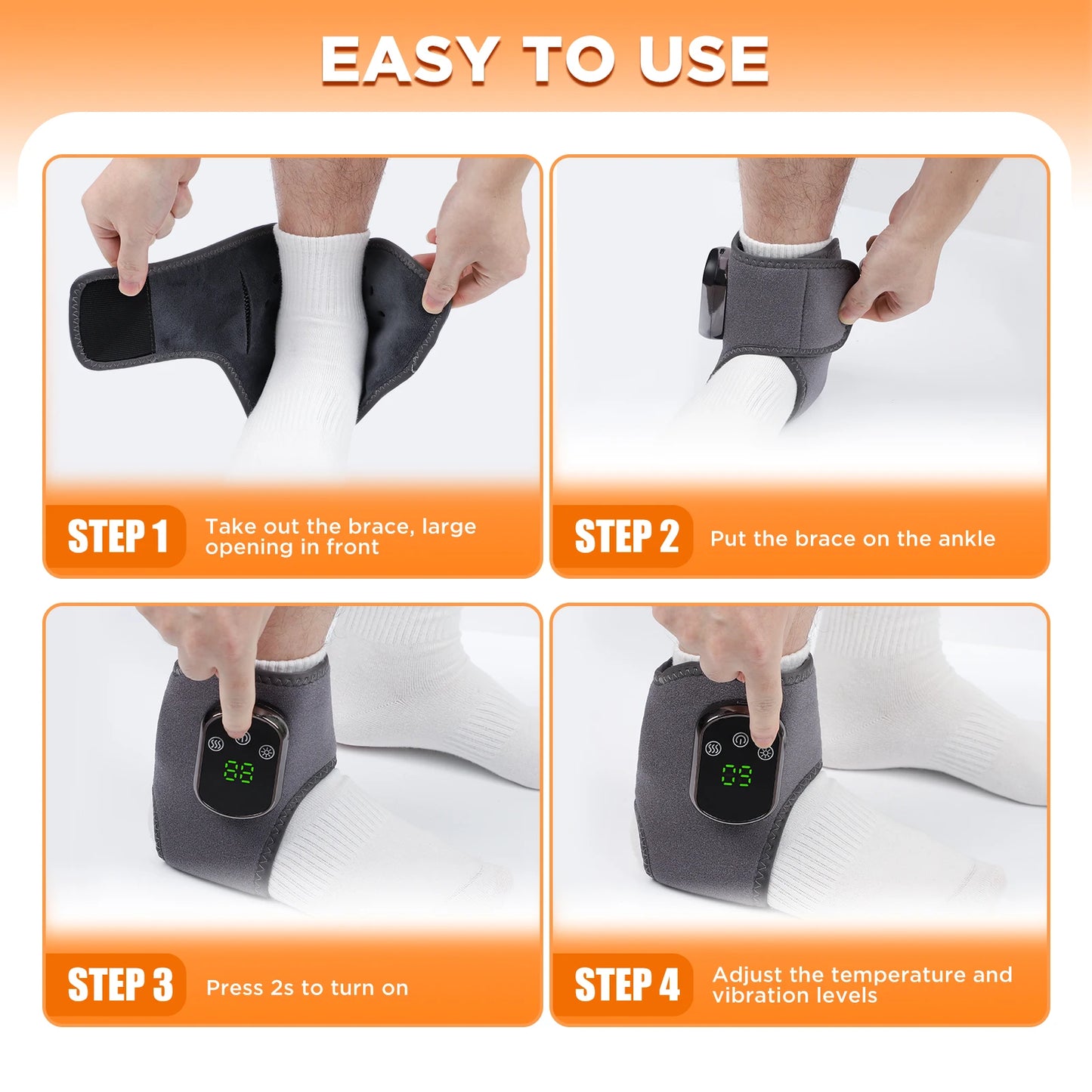 Electric Ankle Brace with Adjustable Hot Compress Vibration Massage