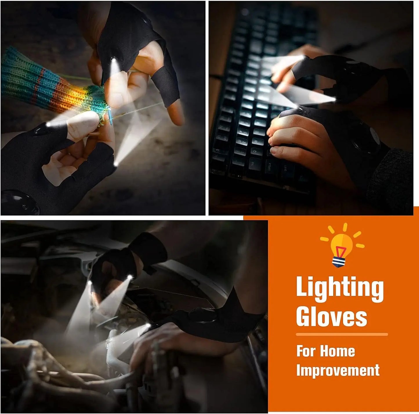 Night LED Half Finger Glove for Men & Women Outdoor & Waterproof