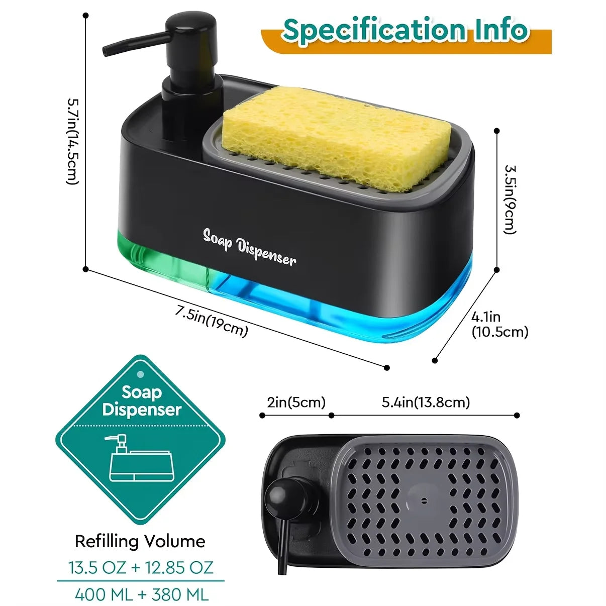 Hand and Dish Soap Dispenser Set 2-in-1 for Kitchen Sink