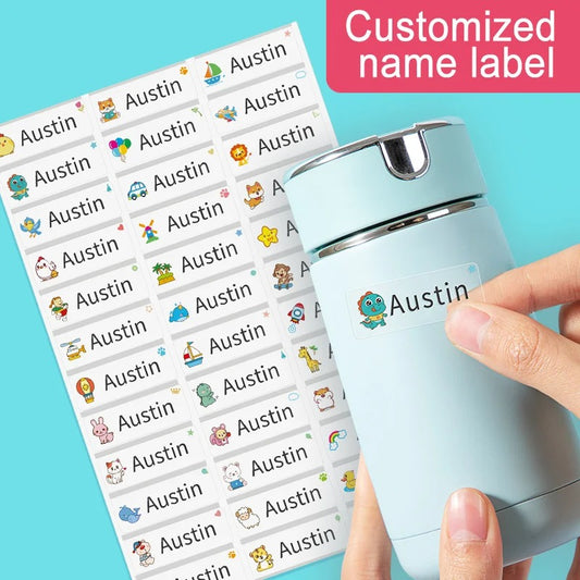 Custom Waterproof Transparent Name Stickers - Personalized Multilingual Labels for Kids School Supplies (Hebrew/English/Spanish)