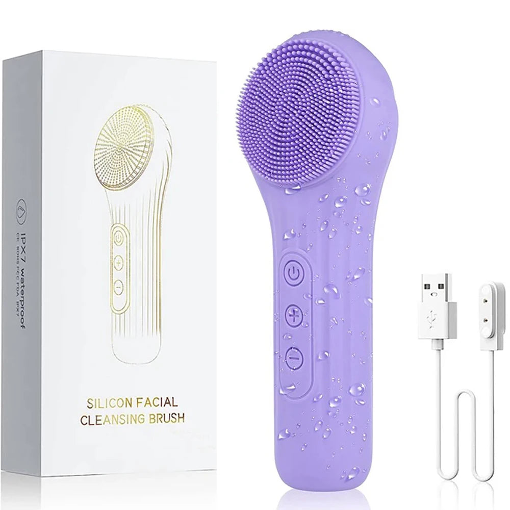 Sonic Waterproof Facial Cleansing Brush Rechargeable Scrubber & Exfoliating Vibrating