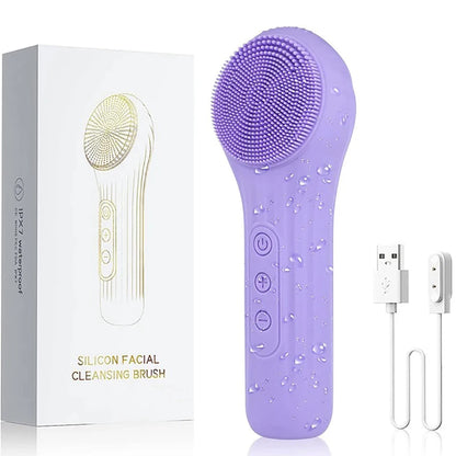 Sonic Waterproof Facial Cleansing Brush Rechargeable Scrubber & Exfoliating Vibrating
