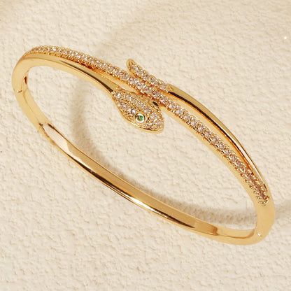 Trendy Stainless Steel Golden Snake Owl Zirconia Bracelet For Women