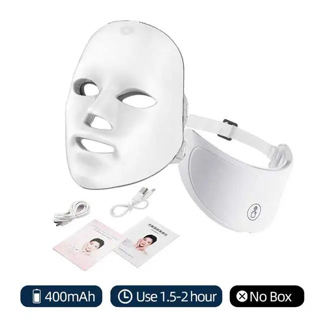 🌟 7 Colors LED Facial & Neck Light Therapy Mask
