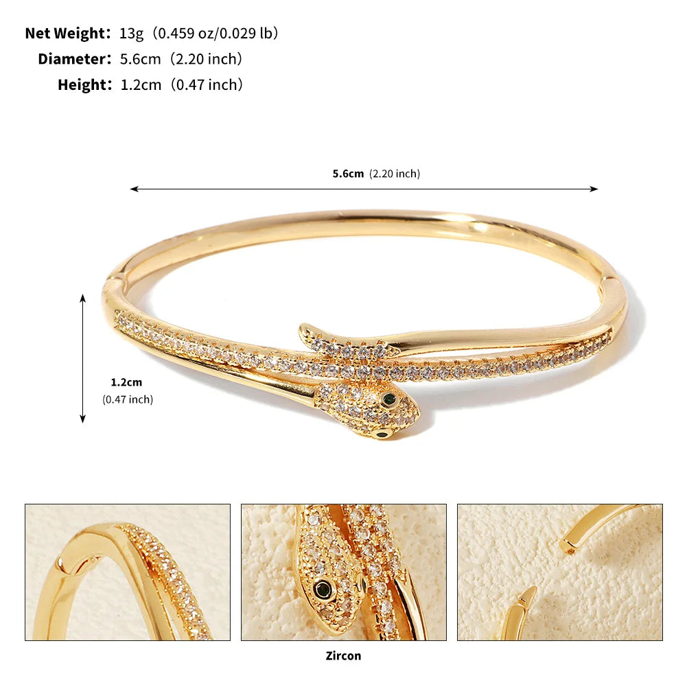 Trendy Stainless Steel Golden Snake Owl Zirconia Bracelet For Women