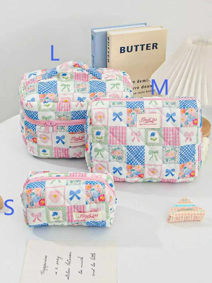 Cute Quilted Cotton Makeup Bag