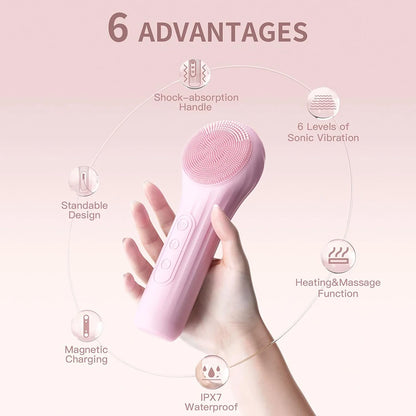 Sonic Waterproof Facial Cleansing Brush Rechargeable Scrubber & Exfoliating Vibrating