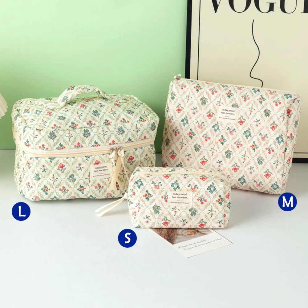 Cute Quilted Cotton Makeup Bag