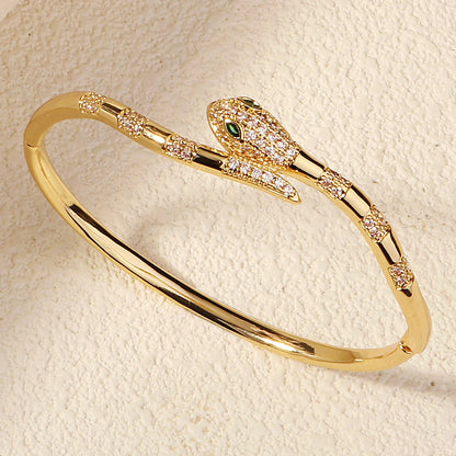 Trendy Stainless Steel Golden Snake Owl Zirconia Bracelet For Women