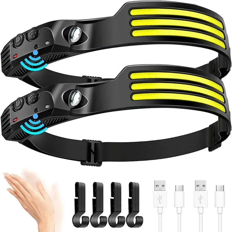 COB LED Headlamp Built-in Battery USB Rechargeable