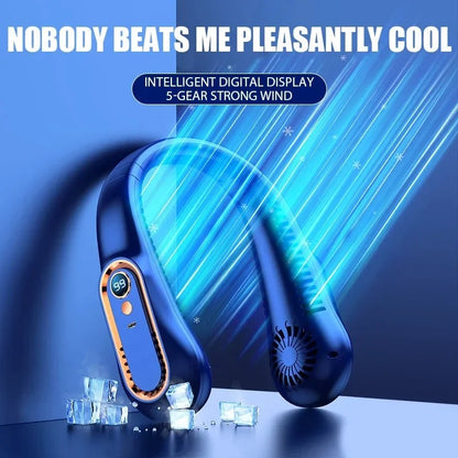 3000mAh Hanging Neck Fan Portable Bladeless Mini USB Rechargeable Mute LED Digital Display Electric Fan Summer Air Cooler New