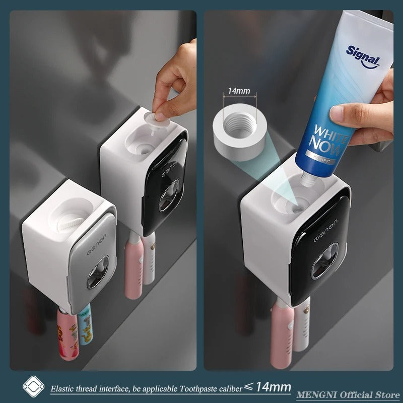 MENGNI Automatic Toothpaste Dispenser Wall-Mounted Bathroom Toothpaste Squeezer Punch-Free Toothbrush Holder Rack Bathroom Acces