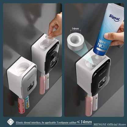 MENGNI Automatic Toothpaste Dispenser Wall-Mounted Bathroom Toothpaste Squeezer Punch-Free Toothbrush Holder Rack Bathroom Acces